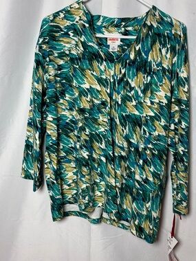 Favorites Green Multi-Color Abstract Print Blouse